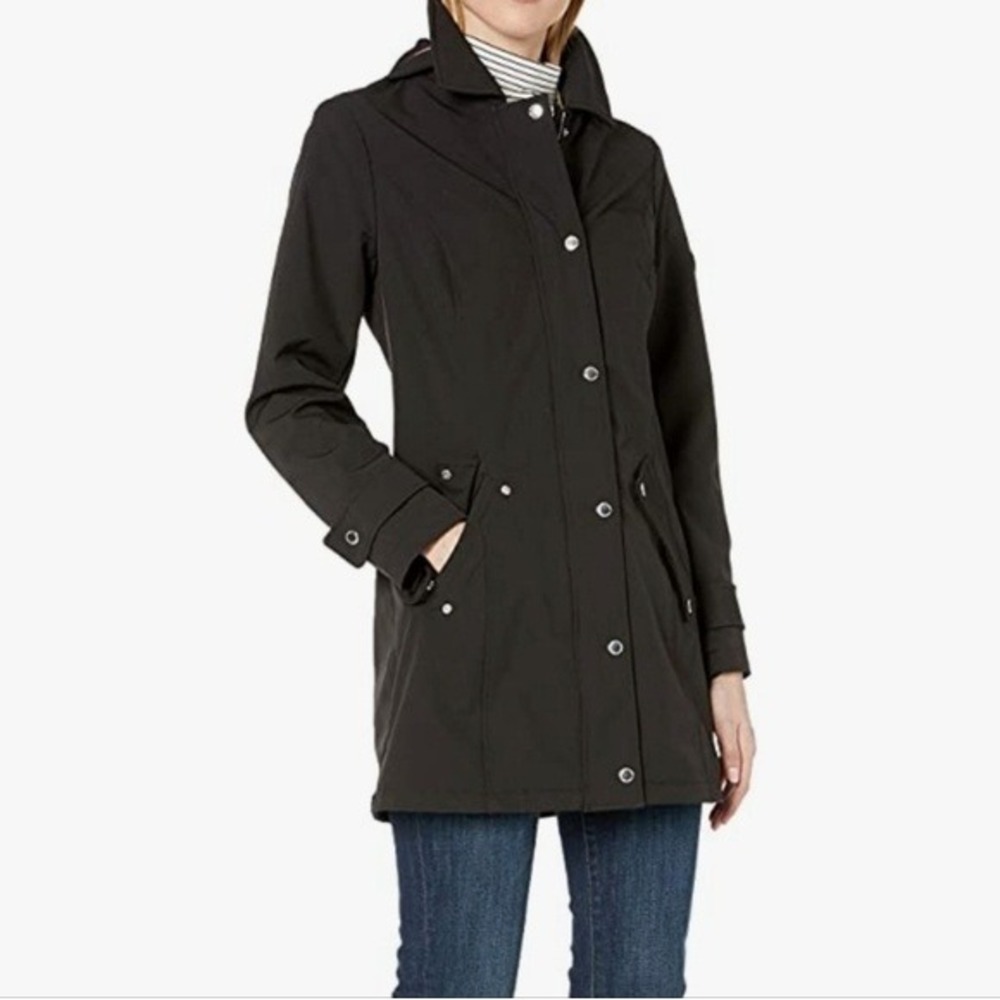 Tommy Hilfiger Black Hooded Rain Coat Long Line Basic Classic Small